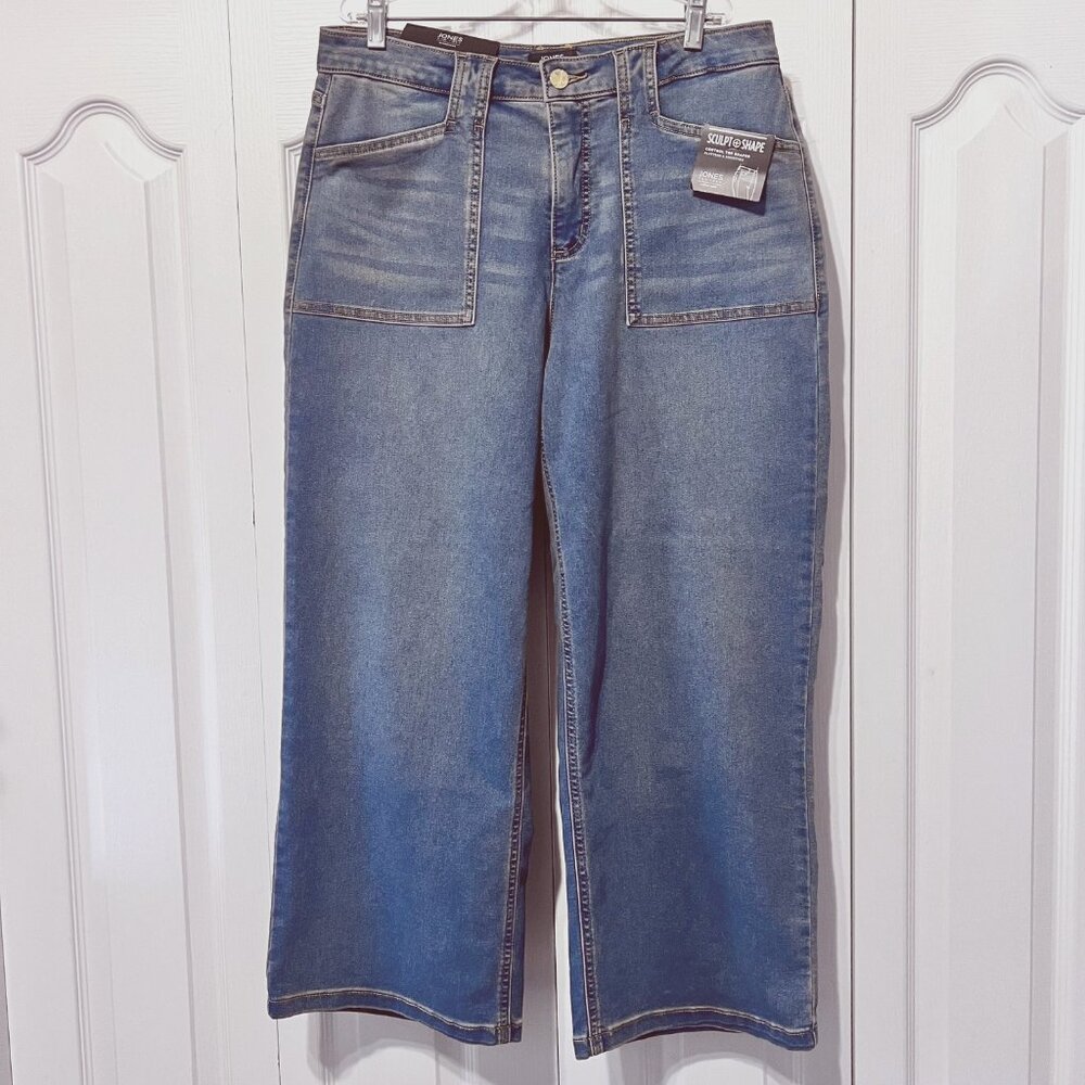 Jones New York Wide Leg Cropped Jeans in Medium Blue